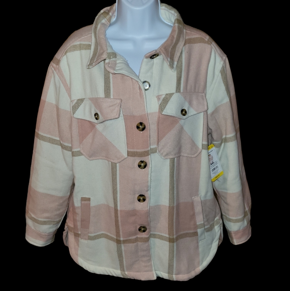 NWT Shacket - Sherpa lined plaid shirt jacket Size M Excellent NEW WITH TAG cond